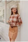 Simplee Women geometric khaki knitted sweater casual