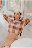 Simplee Women geometric khaki knitted sweater casual