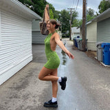 Cryptographic Halter Sexy Backless Mini Dresses Bodycon