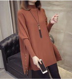 Women's Winter Loose Sweater Half-high Collar Pullover Wrap Swing Beading