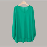 Chiffon Lantern Sleeve Elegant Blouse V Neck Solid Loose