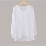 Chiffon Lantern Sleeve Elegant Blouse V Neck Solid Loose
