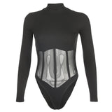 Skinny Rompers Sexy Turtleneck Hollow Out Bodysuit
