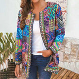 Ethnic Floral Print Long Sleeve Loose Jacket Coat Cardigan