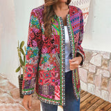 Ethnic Floral Print Long Sleeve Loose Jacket Coat Cardigan