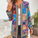 Ethnic Floral Print Long Sleeve Loose Jacket Coat Cardigan