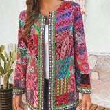 Ethnic Floral Print Long Sleeve Loose Jacket Coat Cardigan