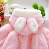 Girls Winter Jackets Warm Faux Fur Fleece Coat Rabbit Ear Hooded Outerwear