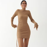 Dulzura Ribbed Stripe Mini Dress Drawstring Ruched Lace Up