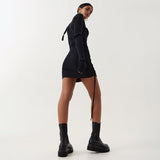 Dulzura Ribbed Stripe Mini Dress Drawstring Ruched Lace Up