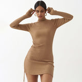 Dulzura Ribbed Stripe Mini Dress Drawstring Ruched Lace Up