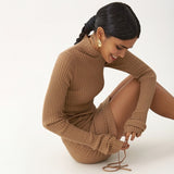 Dulzura Ribbed Stripe Mini Dress Drawstring Ruched Lace Up