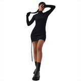 Dulzura Ribbed Stripe Mini Dress Drawstring Ruched Lace Up