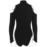 Sweetown Black Long Sleeve Bodysuit Elegant Turtleneck