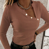 Sexy V-Neck Button Blouses Shirts Long Sleeves Solid