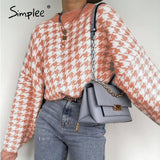 Simplee Women geometric khaki knitted sweater casual