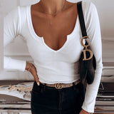 Sexy V-Neck Button Blouses Shirts Long Sleeves Solid