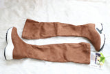 QUTAA Stretch Fabrics Over The Knee Boots Height Increasing Round Toe