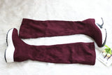 QUTAA Stretch Fabrics Over The Knee Boots Height Increasing Round Toe