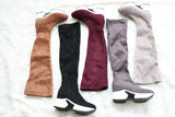 QUTAA Stretch Fabrics Over The Knee Boots Height Increasing Round Toe