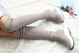 QUTAA Stretch Fabrics Over The Knee Boots Height Increasing Round Toe