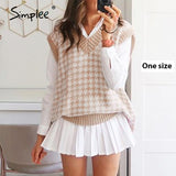 Simplee Women geometric khaki knitted sweater casual