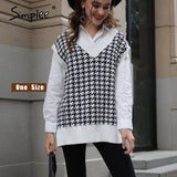 Simplee Women geometric khaki knitted sweater casual
