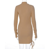 Dulzura Ribbed Stripe Mini Dress Drawstring Ruched Lace Up