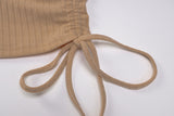Dulzura Ribbed Stripe Mini Dress Drawstring Ruched Lace Up