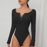Darlingaga sexy black bodysuits skinny buttons long sleeve