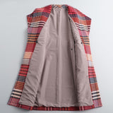 Winter Women Warm Wool Coat Plaid Belted Blends Outwear