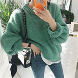 Aachoae Solid O Neck Pullover Sweaters Korean Style