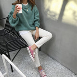 Aachoae Solid O Neck Pullover Sweaters Korean Style
