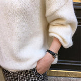 Aachoae Solid O Neck Pullover Sweaters Korean Style