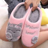 Women Winter Home Slippers Unisex Cartoon Cat Non-slip Soft Warm Shoes