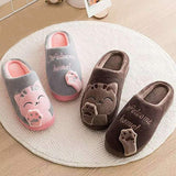 Women Winter Home Slippers Unisex Cartoon Cat Non-slip Soft Warm Shoes