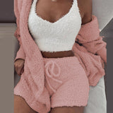 Three Piece Sexy Fluffy Sets Velvet Plush Hooded Cardigan