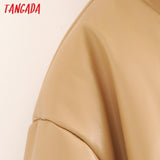 Winter Women khaki fur faux leather jacket oversized zipper Thick pu hooded coat