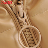 Winter Women khaki fur faux leather jacket oversized zipper Thick pu hooded coat