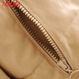 Winter Women khaki fur faux leather jacket oversized zipper Thick pu hooded coat