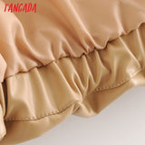 Winter Women khaki fur faux leather jacket oversized zipper Thick pu hooded coat