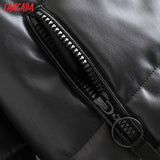 Winter Women khaki fur faux leather jacket oversized zipper Thick pu hooded coat