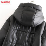 Winter Women khaki fur faux leather jacket oversized zipper Thick pu hooded coat