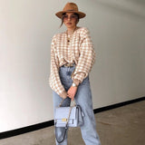 Geometric Khaki Knitted Sweater Casual Houndstooth Pullover