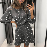 Elegant Long Sleeve Round Neck Dots Mini Party Dress