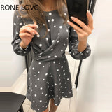 Elegant Long Sleeve Round Neck Dots Mini Party Dress