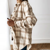 Long Plaid Shirt Casual White Long Sleeve Pocket Button Up