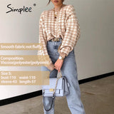 Simplee Women geometric khaki knitted sweater casual