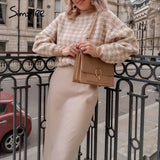 Simplee Women geometric khaki knitted sweater casual