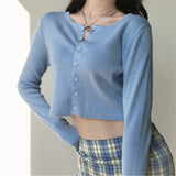Korean Style O-neck Short Knitted Sweaters Cardigan